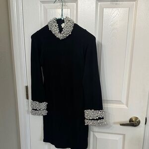 Elegant Black Dress with Pearl Accents